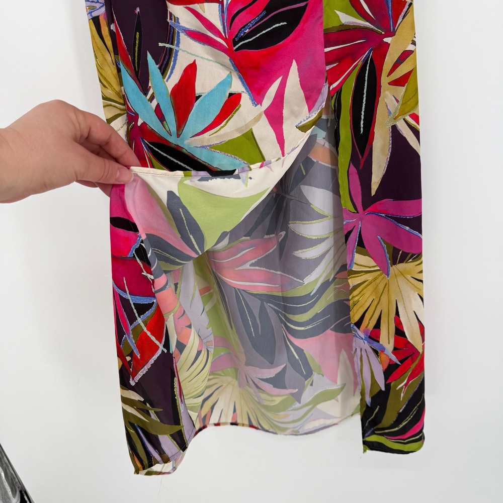 ZARA SATIN TROPICAL PRINT CUT OUT FRONT HALTER MIDI DRESS LARGE - Picture 5 of 10
